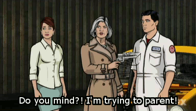 A GIF of Malorey shooting a man so she can have time with her son Sterling Archer.