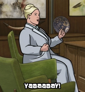 A GIF of Pam Poovey pumping her fists and saying "Yay"